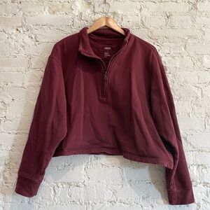 Girlfriend Collective Maroon Half-Zip Sweater
